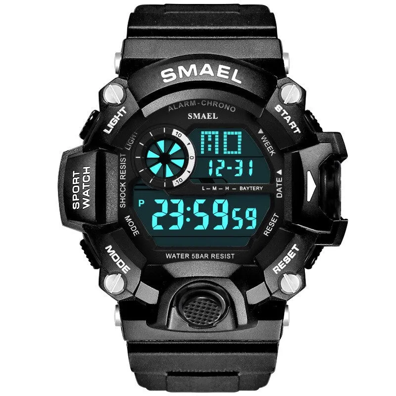SMAEL Men Sports Digital Watch Waterproof LED Electronic Watches Men&#39;s Timing Week Display Alarm Clock Male Sport Wrist Watch