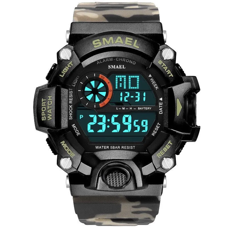 SMAEL Men Sports Digital Watch Waterproof LED Electronic Watches Men&#39;s Timing Week Display Alarm Clock Male Sport Wrist Watch