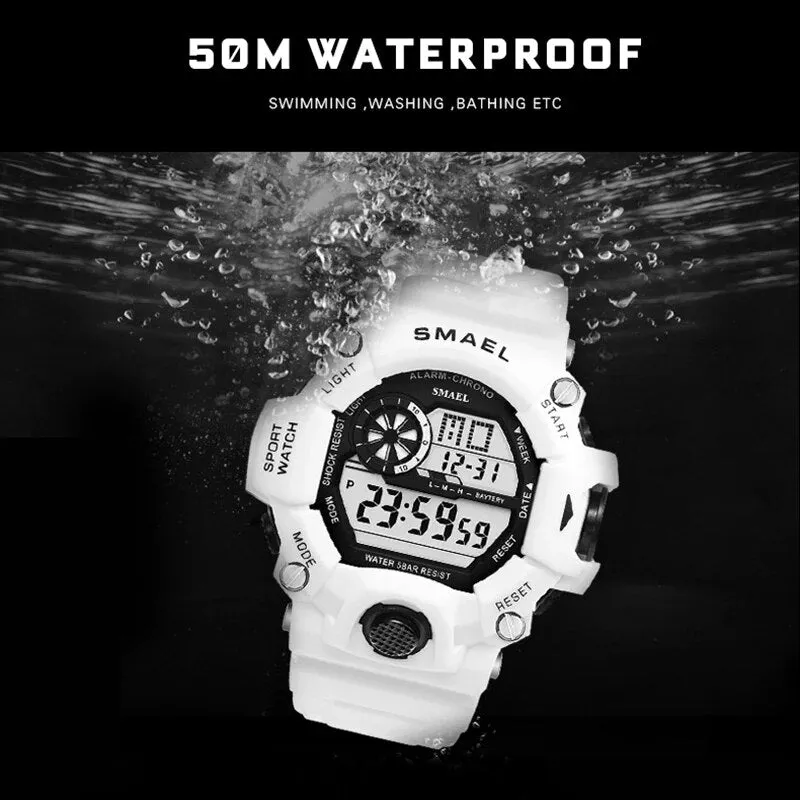 SMAEL Men Sports Digital Watch Waterproof LED Electronic Watches Men&#39;s Timing Week Display Alarm Clock Male Sport Wrist Watch