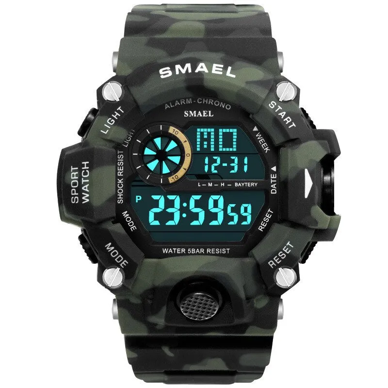 SMAEL Men Sports Digital Watch Waterproof LED Electronic Watches Men&#39;s Timing Week Display Alarm Clock Male Sport Wrist Watch