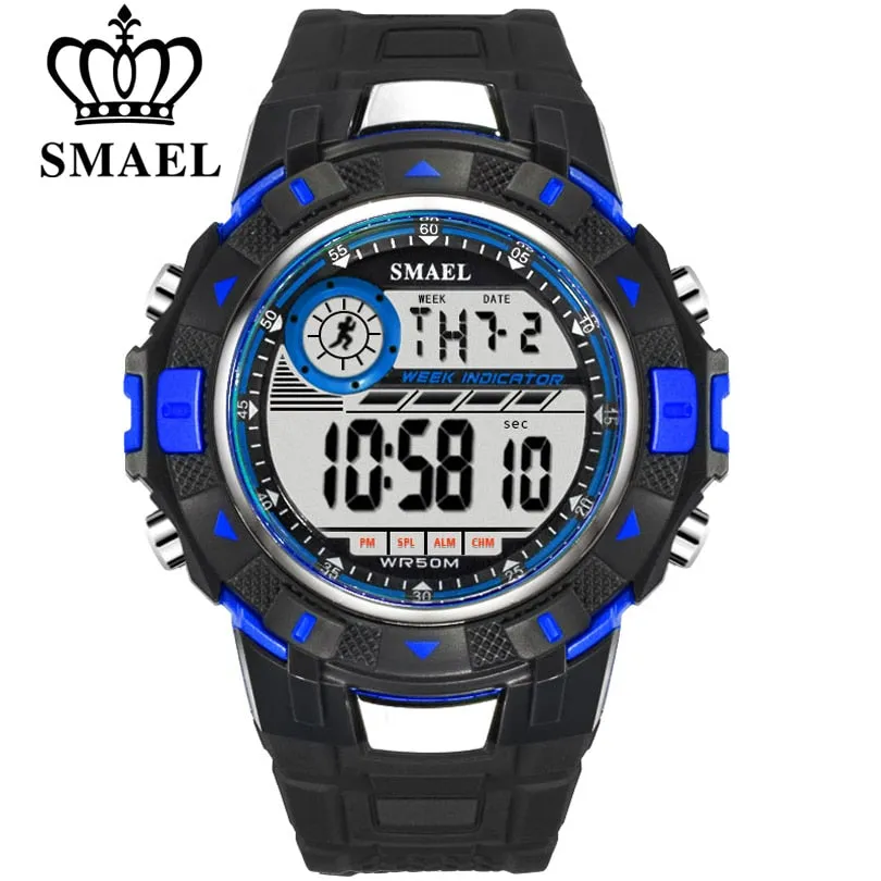 SMAEL Men Sports Watches Digital LED Light Watch Mens Military Watches Top Brand Luxury Electronic Wristwatches Relojes Hombre