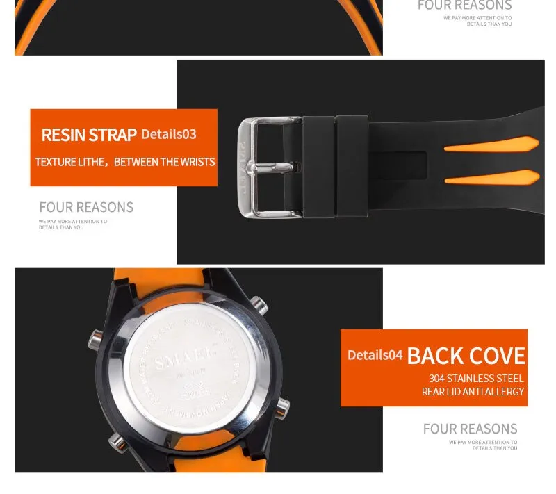 SMAEL Men Watch Electronic WristWatch Luminous Waterproof Alarm  Multi-function Mens Sport Watches Male Clock Relogio Masculino