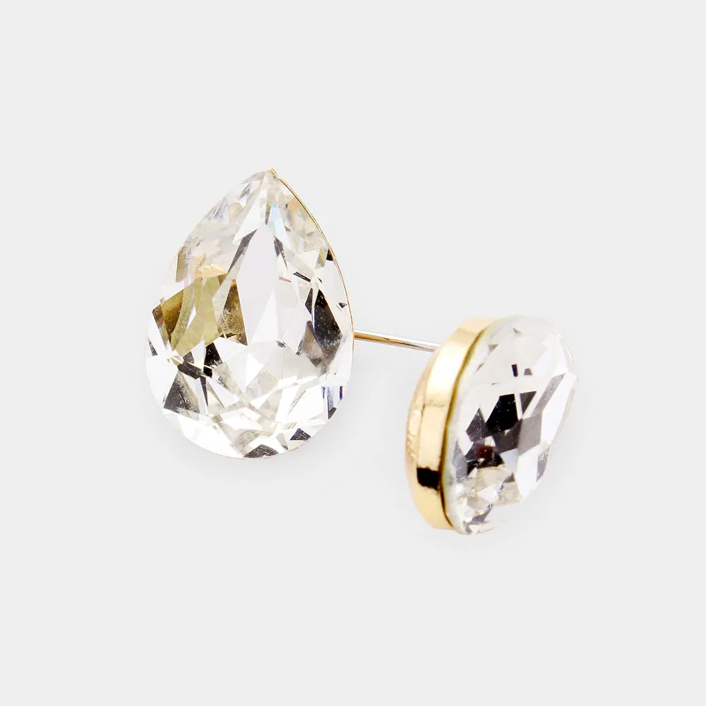 Small Clear on Gold Crystal Teardrop Stud Earrings  | 448833