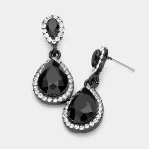 Small Jet Black Crystal Double Teardrop Earrings  | 515263