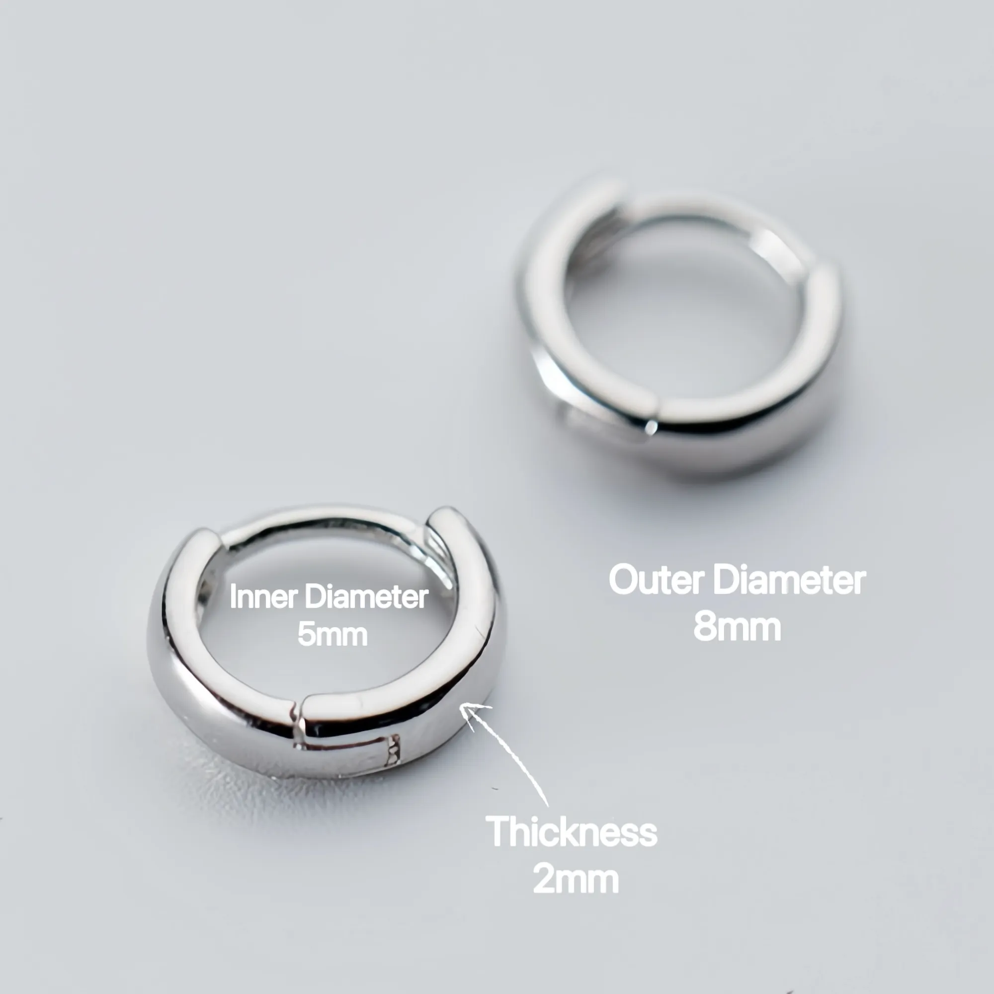 Small Solid 925 Silver Tiny Huggie Hoop Earrings-SH003