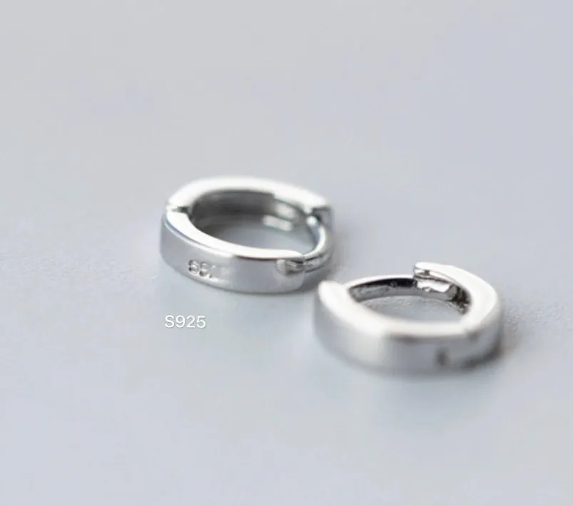 Small Solid 925 Silver Tiny Huggie Hoop Earrings-SH003
