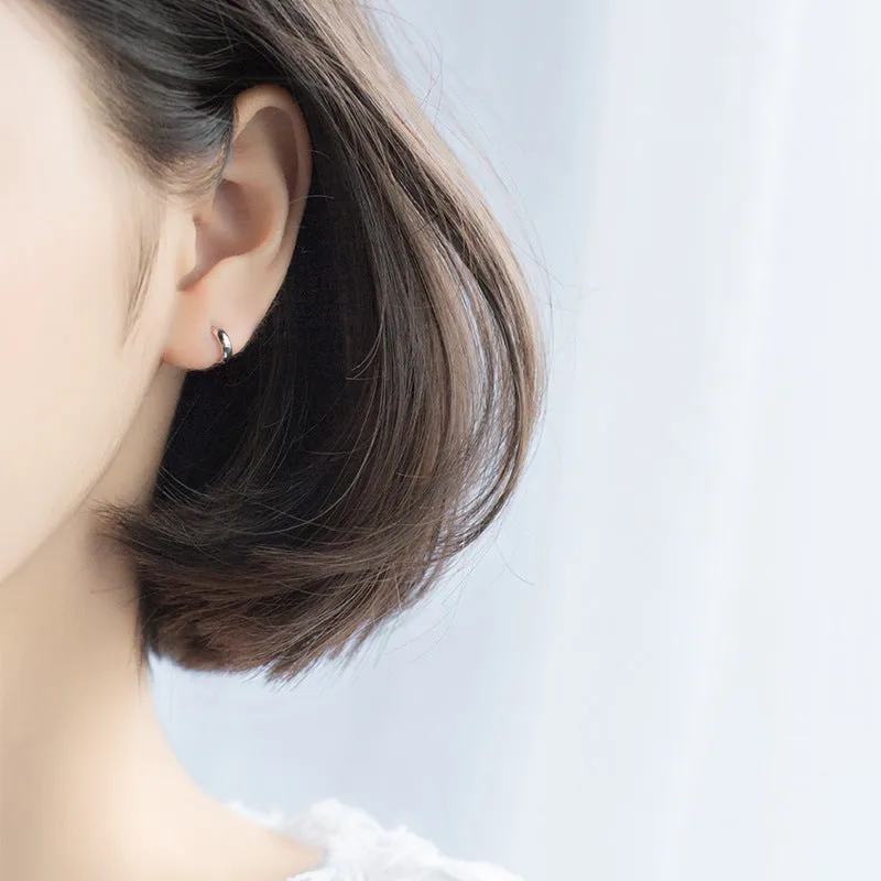 Small Solid 925 Silver Tiny Huggie Hoop Earrings-SH003