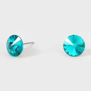 Small Teal Round Crystal Stud Earrings | 8 mm | 142103
