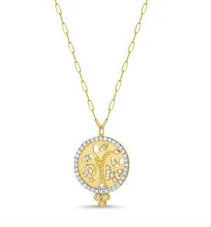 Small Tree of Life Diamond Disc Necklace