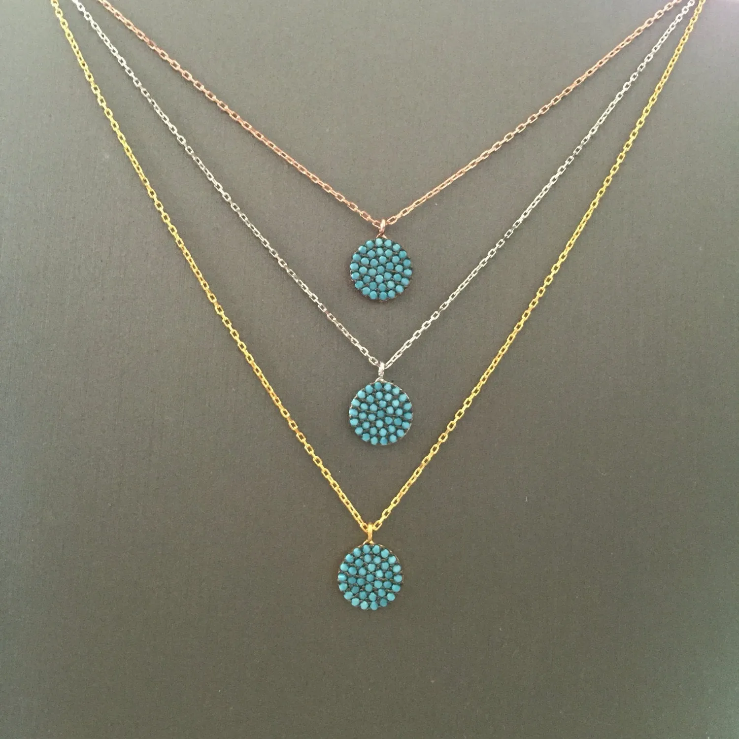 Small Turquoise Disc Necklace