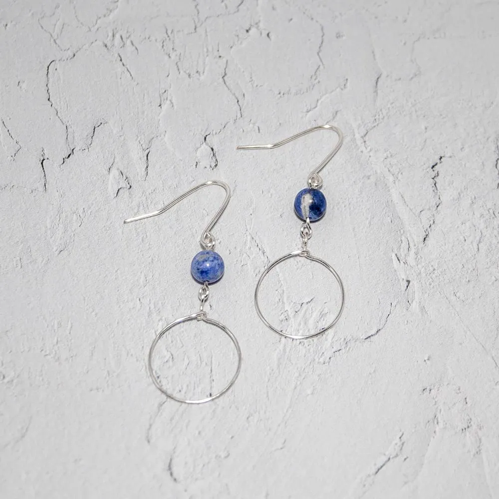 Sodalite Drop Hoop Earrings: Handcrafted Silver Gemstone Jewelry