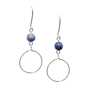 Sodalite Drop Hoop Earrings: Handcrafted Silver Gemstone Jewelry