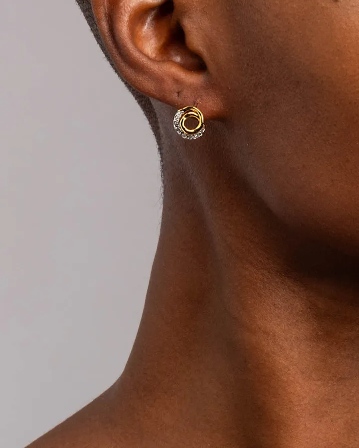 Solanales Gold Crystal Spiral Stud Earring
