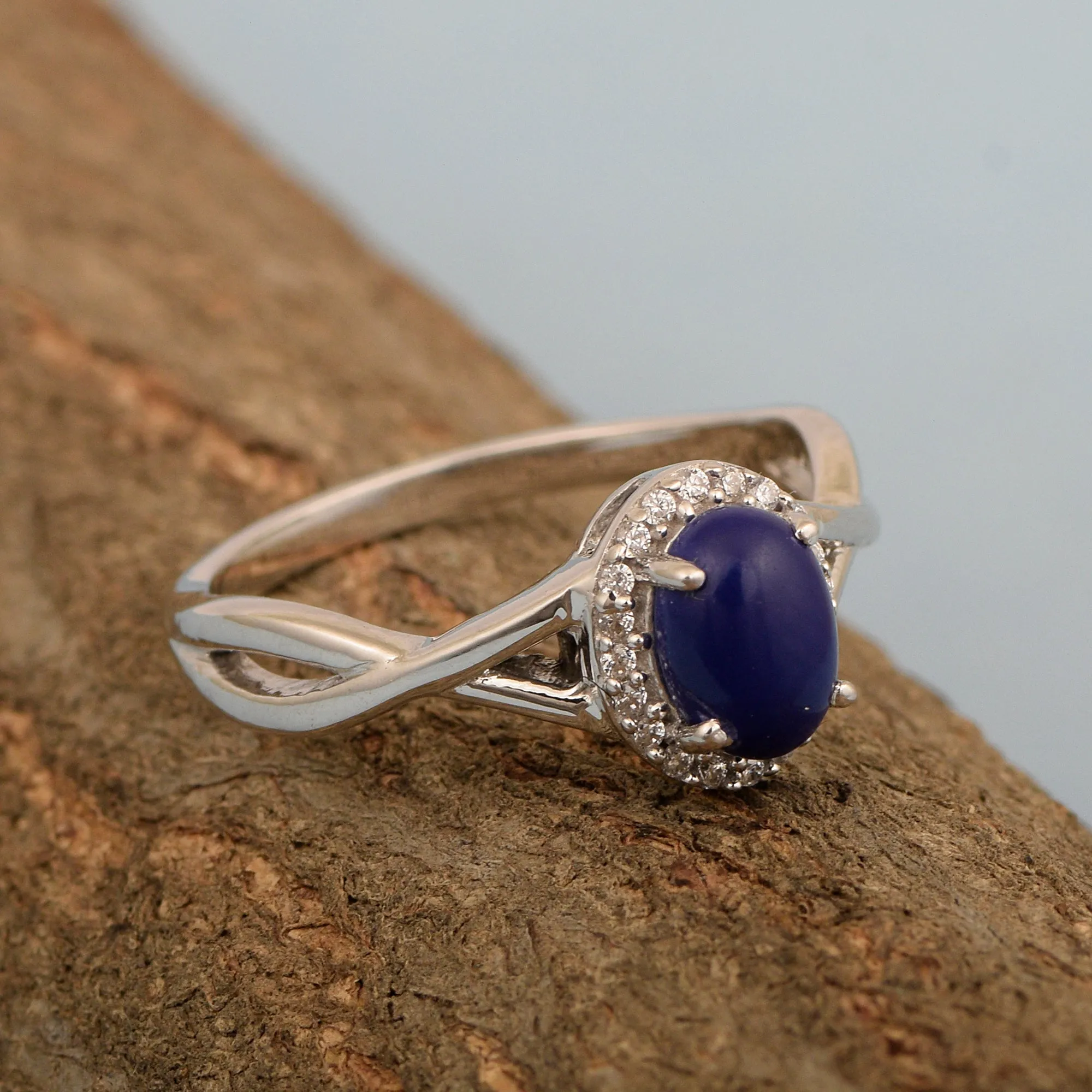 Solitaire Oval 1 Ctw Lapis Lazuli Sterling Silver 925 Women Ring