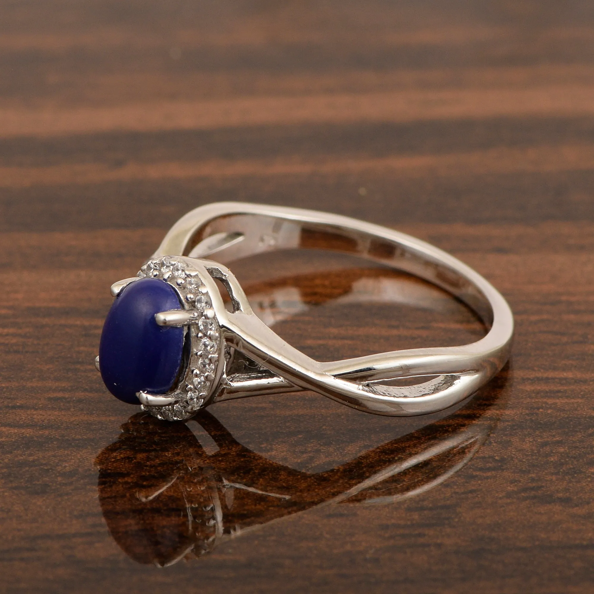 Solitaire Oval 1 Ctw Lapis Lazuli Sterling Silver 925 Women Ring
