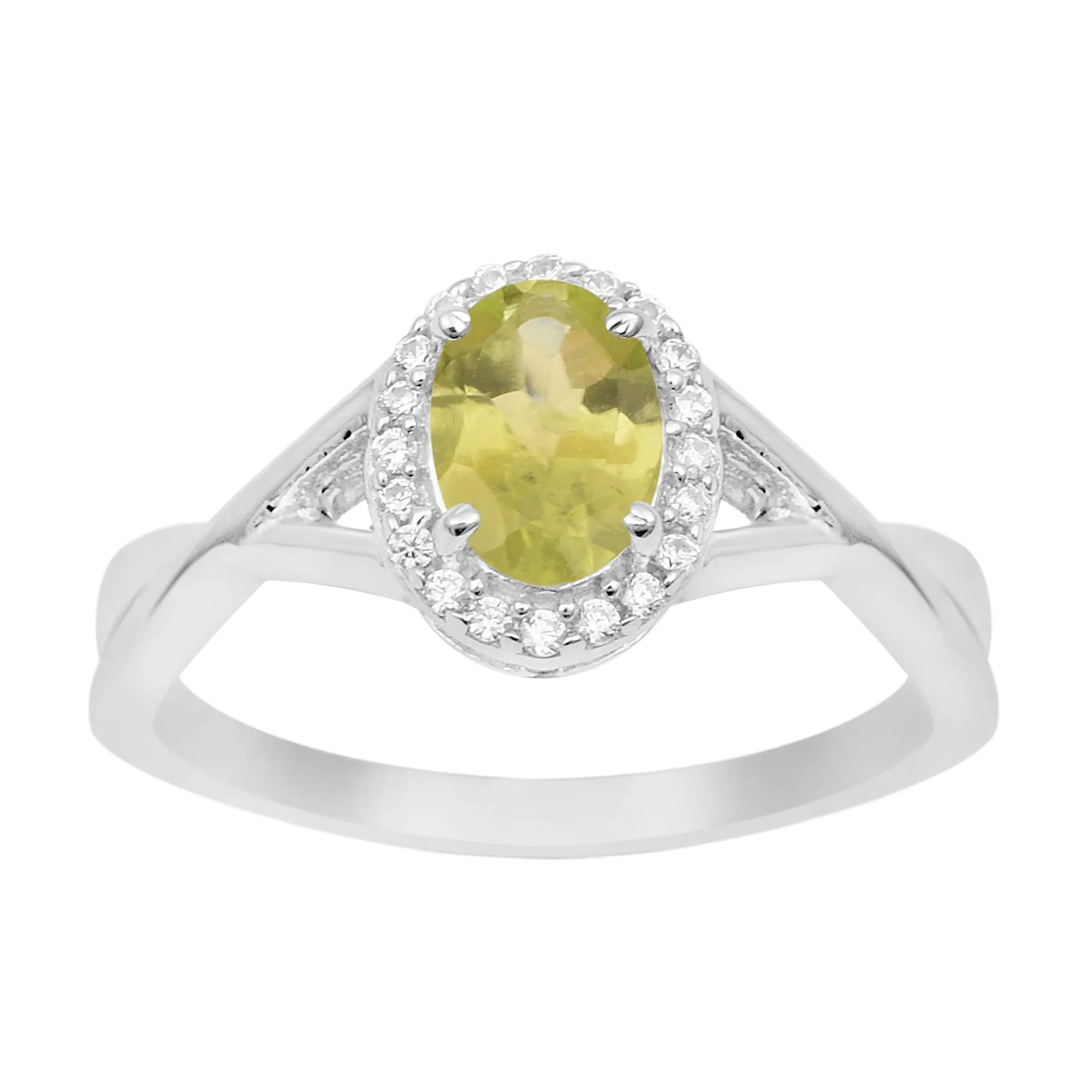Solitaire Oval 1 Ctw Peridot Sterling Silver 925 Women Ring