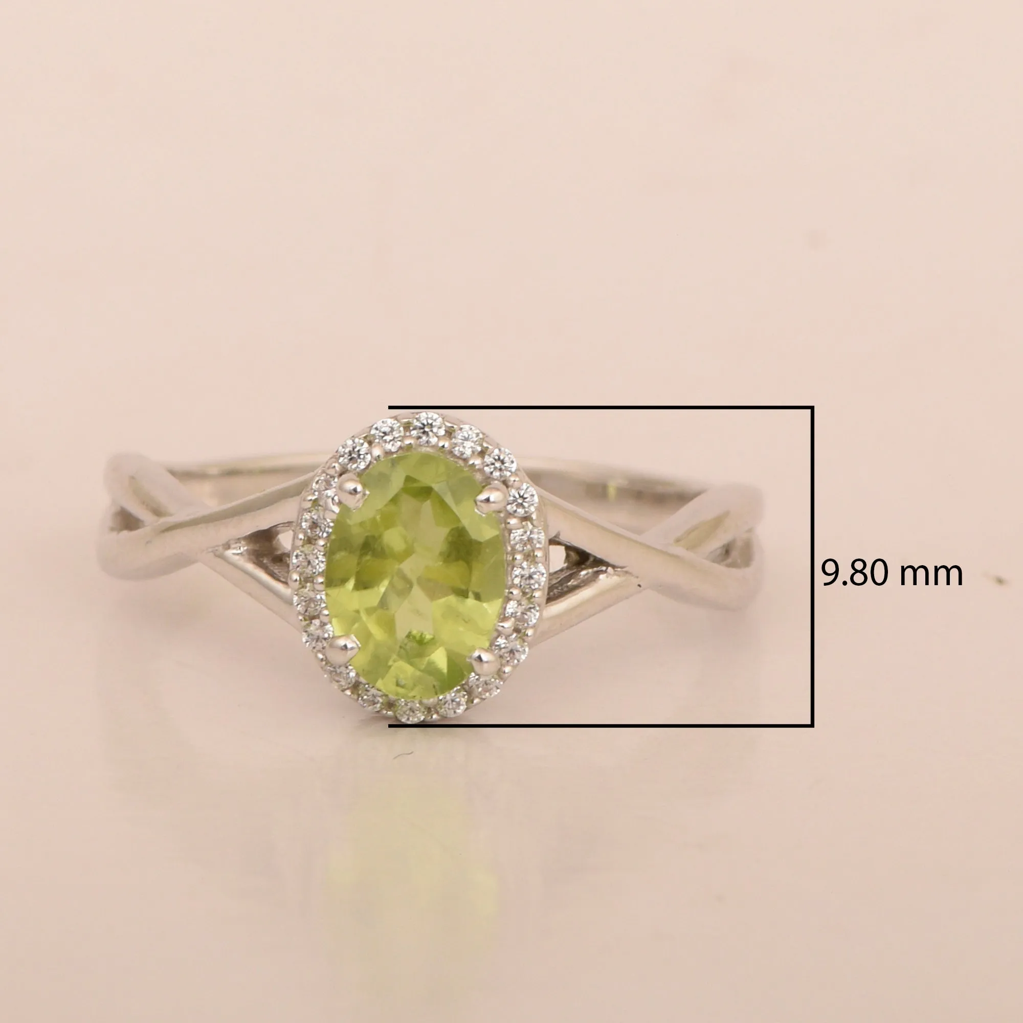 Solitaire Oval 1 Ctw Peridot Sterling Silver 925 Women Ring