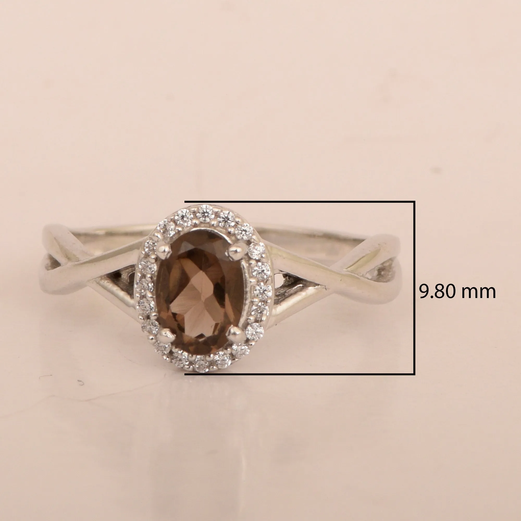 Solitaire Oval 1 Ctw Smoky Quartz Sterling Silver 925 Women Ring