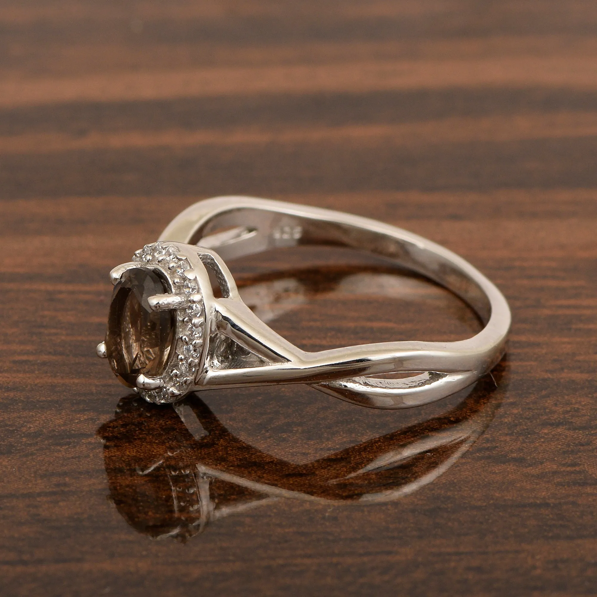 Solitaire Oval 1 Ctw Smoky Quartz Sterling Silver 925 Women Ring