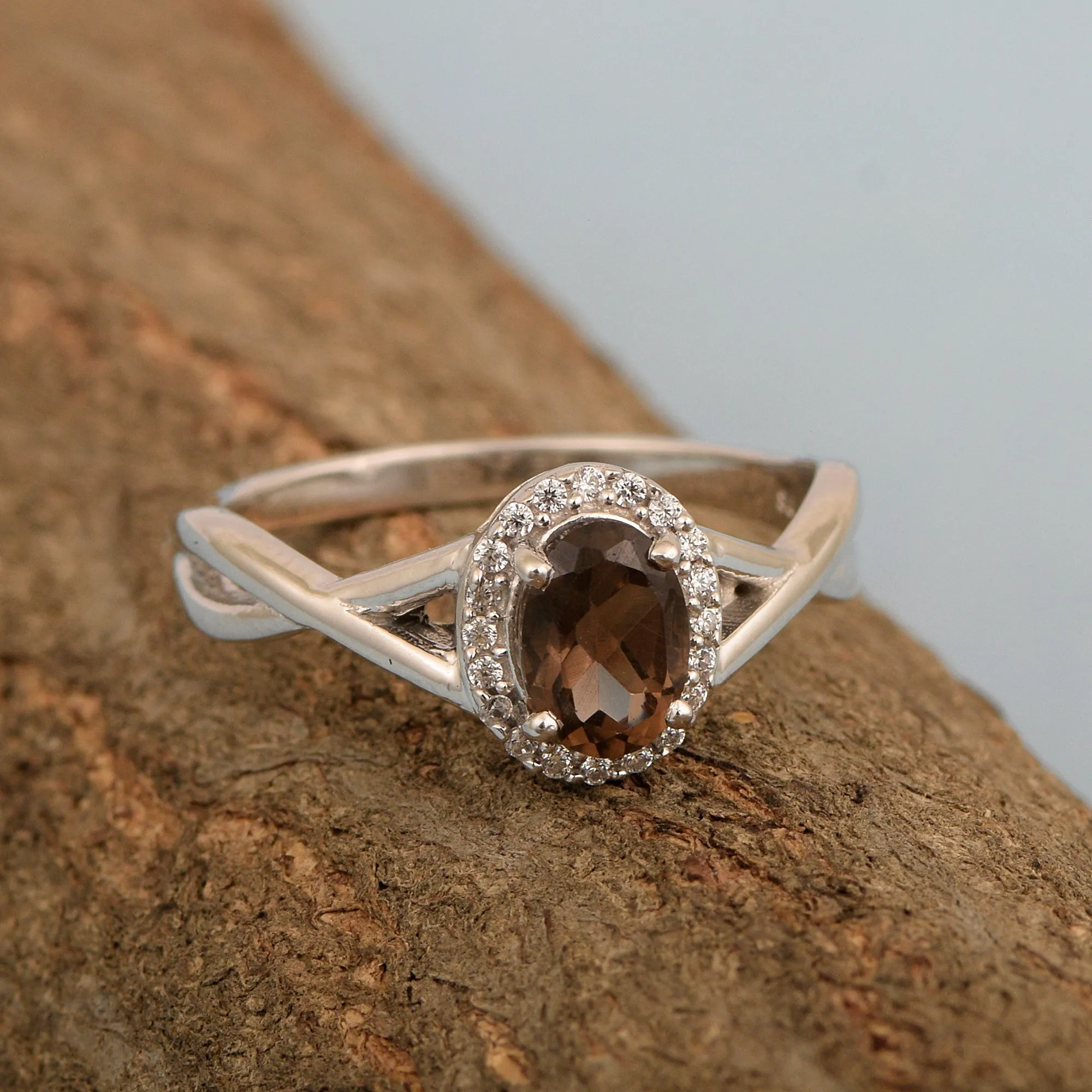 Solitaire Oval 1 Ctw Smoky Quartz Sterling Silver 925 Women Ring