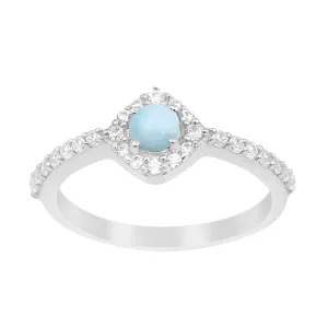 Solitaire Round 4mm Larimar & White Accents Women Wedding Ring