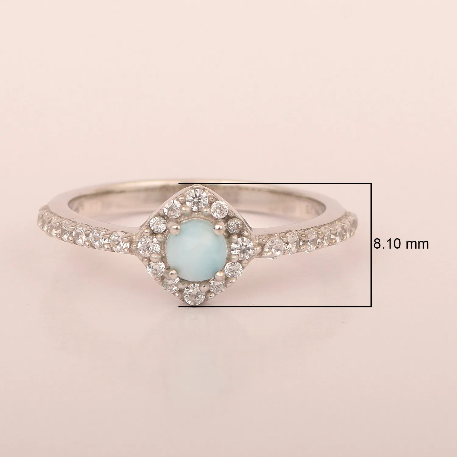 Solitaire Round 4mm Larimar & White Accents Women Wedding Ring