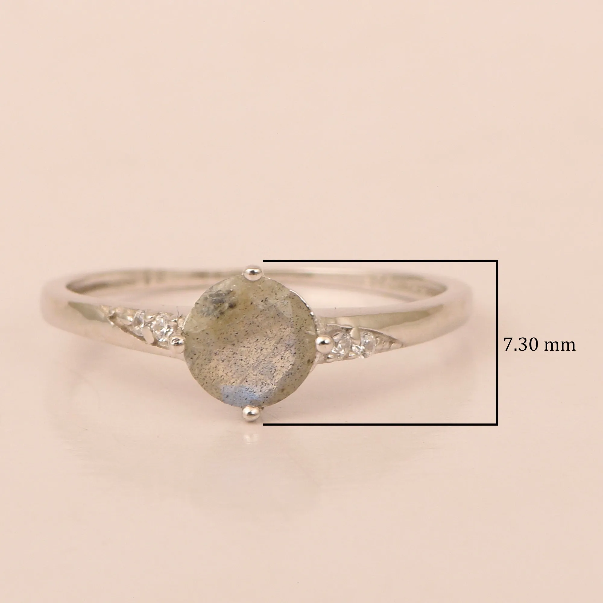 Solitaire Round Labradorite 925 Sterling Silver Women Engagement Ring