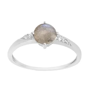 Solitaire Round Labradorite 925 Sterling Silver Women Engagement Ring