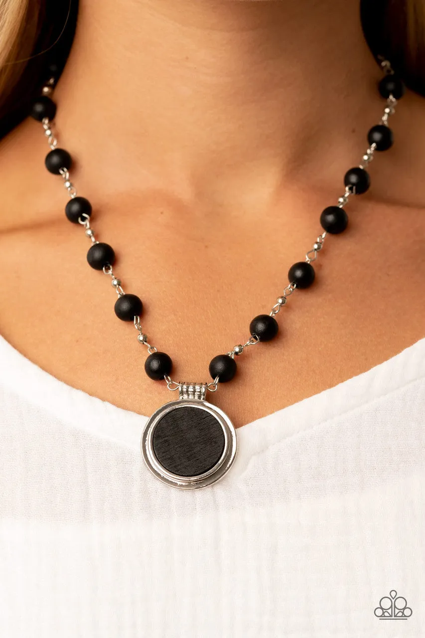 Soulful Sunrise - Black - Wooden Medallion Beaded Chain Paparazzi Short Necklace