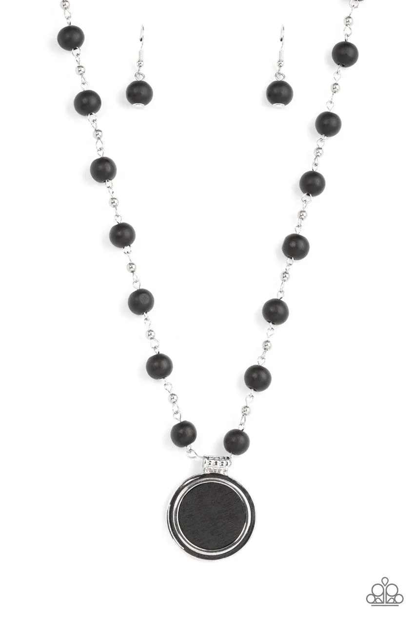 Soulful Sunrise - Black - Wooden Medallion Beaded Chain Paparazzi Short Necklace