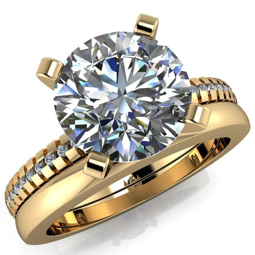 Spacek Round Center Stone 4 Prong Diamond Accent Ring