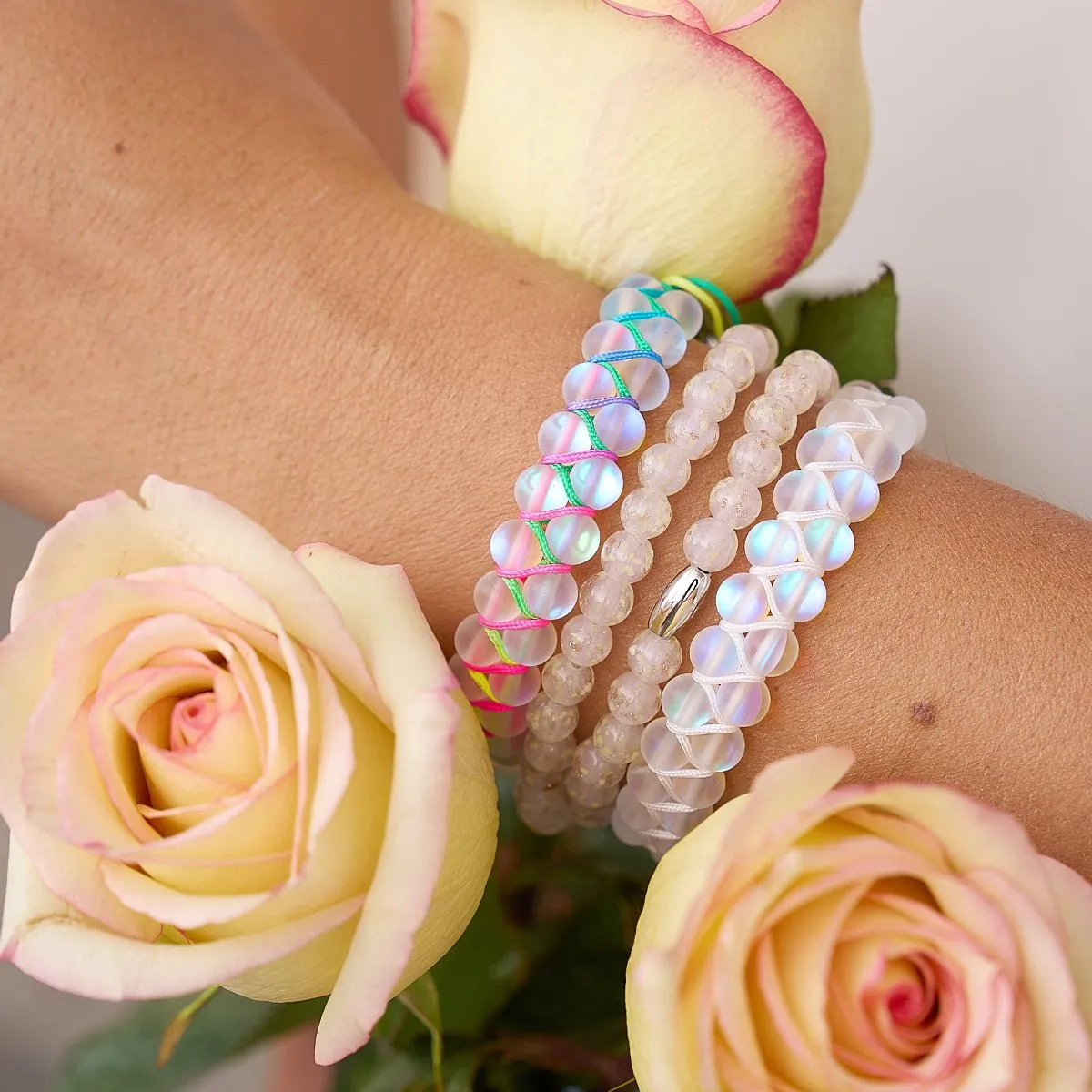 Spectrum | Rainbow White | Double Mermaid Glass Bracelet