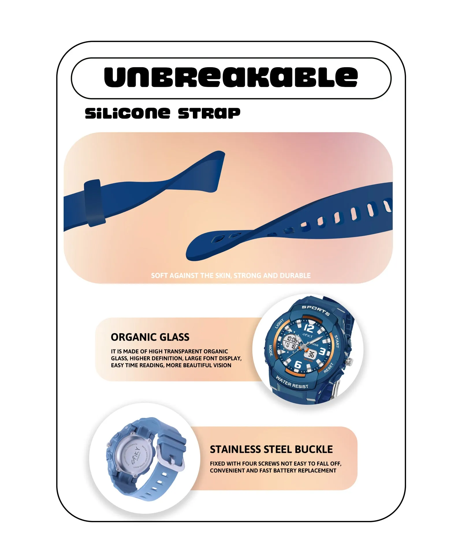 Spiky Eva6 Analog & Digital Sporty Watch - Pink