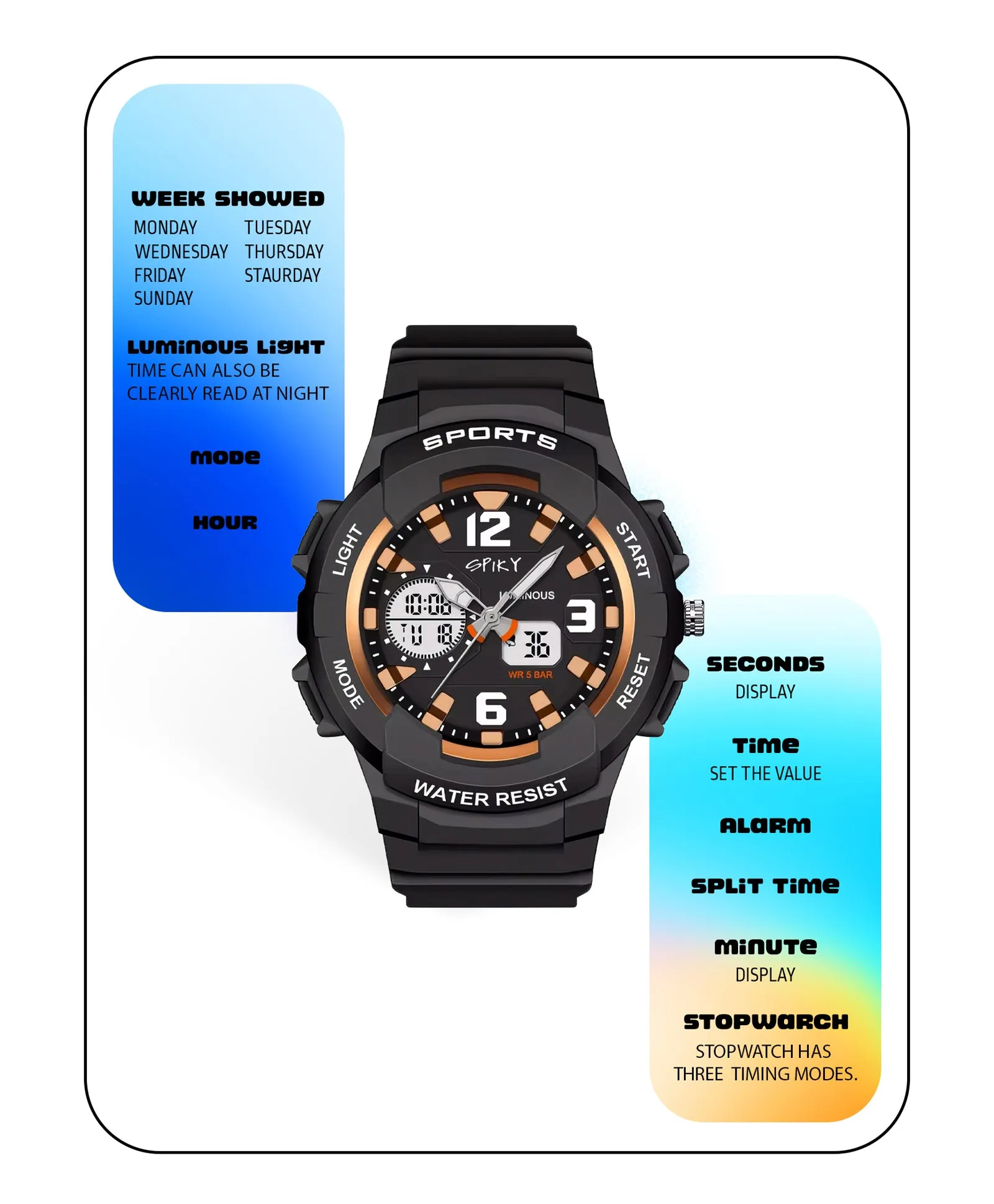 Spiky Eva6 Analog & Digital Sporty Watch - Pink