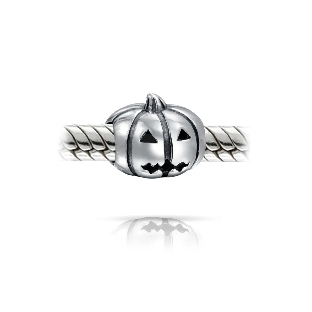 Spooky Halloween Pumpkin Charm Bead in Oxidized Sterling Silver for Bracelets