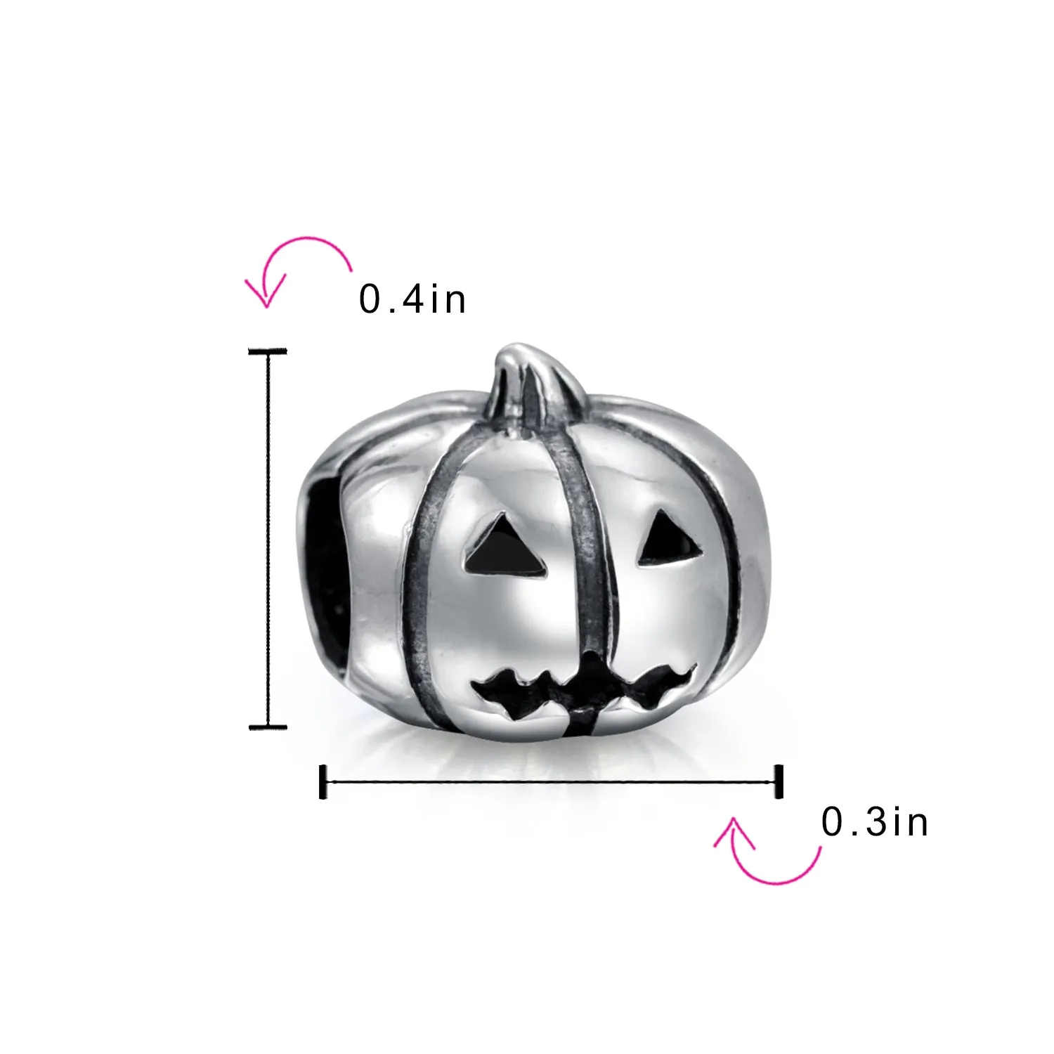 Spooky Halloween Pumpkin Charm Bead in Oxidized Sterling Silver for Bracelets