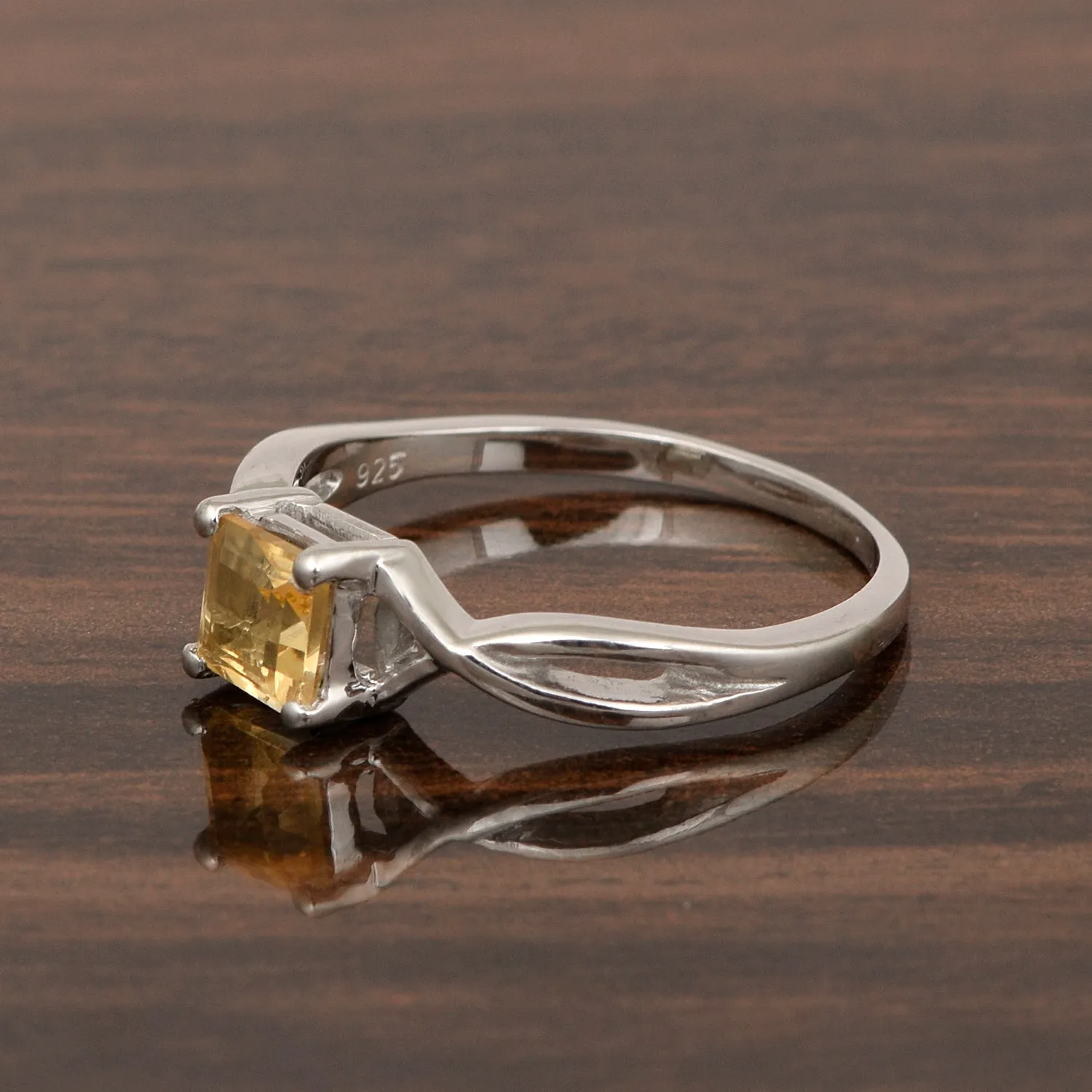 Square 5MM Citrine Gemstone 925 Sterling Silver Celtic Knot Solitaire Ring