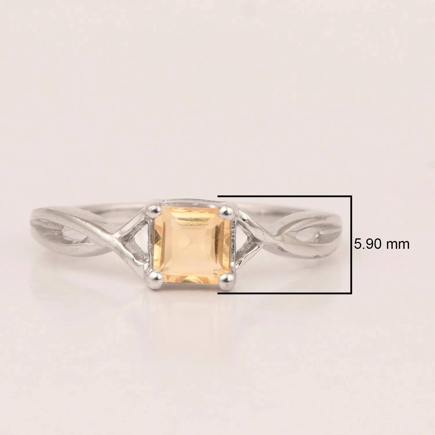 Square 5MM Citrine Gemstone 925 Sterling Silver Celtic Knot Solitaire Ring