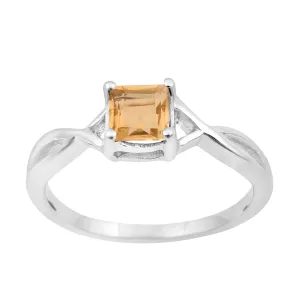 Square 5MM Citrine Gemstone 925 Sterling Silver Celtic Knot Solitaire Ring