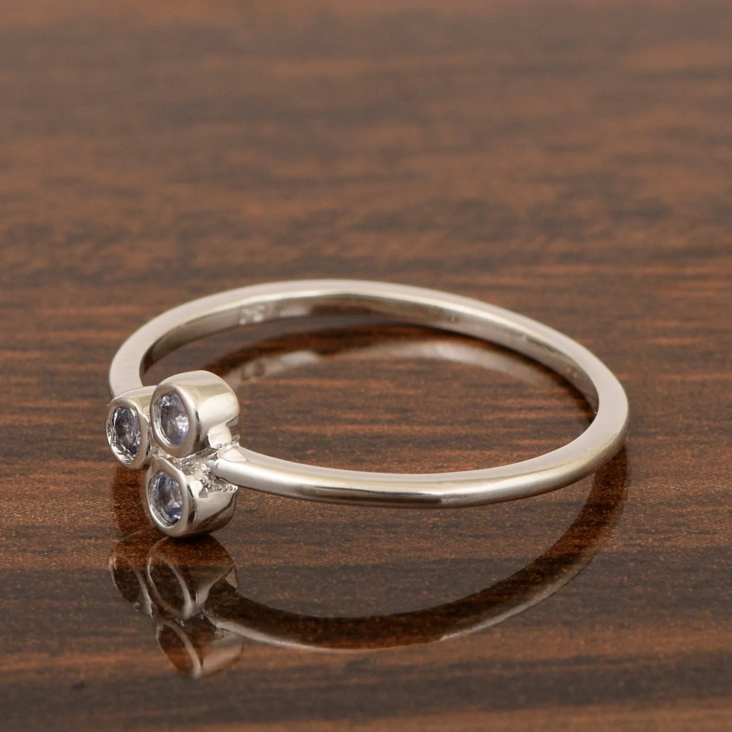 Stackable 925 Sterling Silver Round 2MM Tanzanite Women Wedding Ring