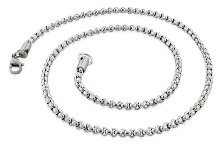 Stainless Steel 20" Round Box Chain Necklace 3.5 MM