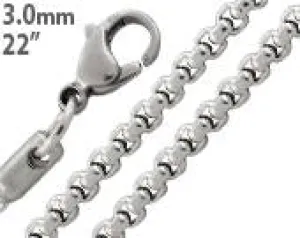 Stainless Steel 22" Round Box Chain Necklace 3.0 MM