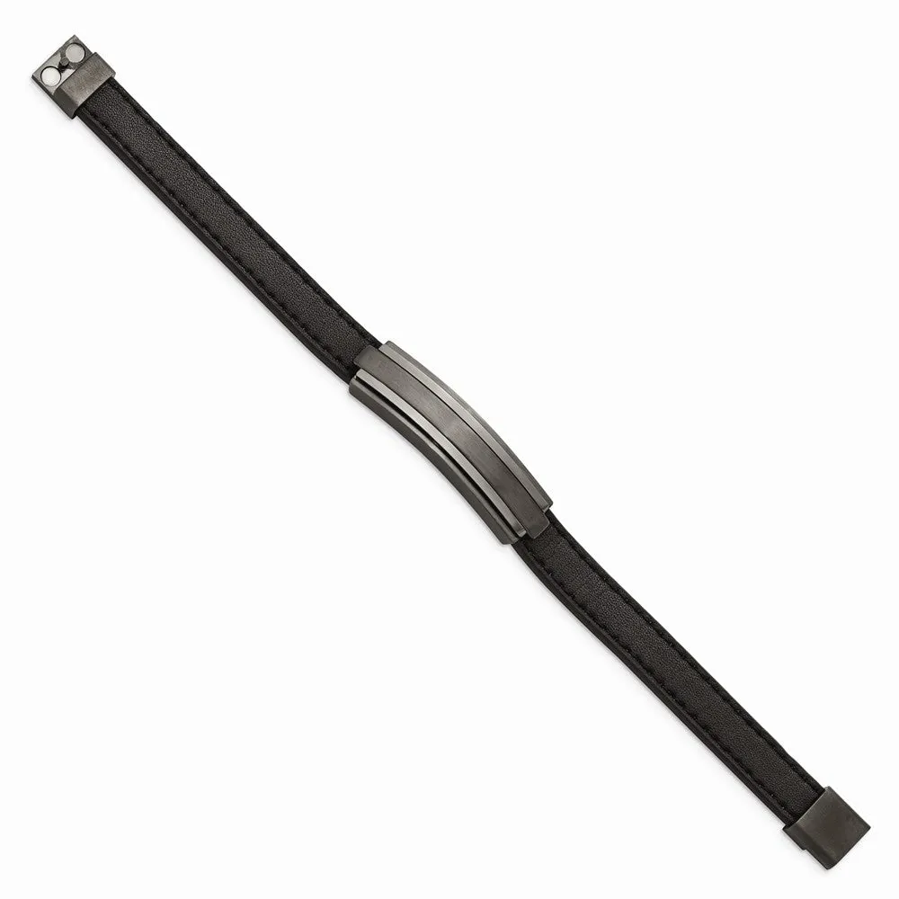 Stainless Steel Brushed & Polished GunMetal IP Black Rubber 8.5in Bracelet