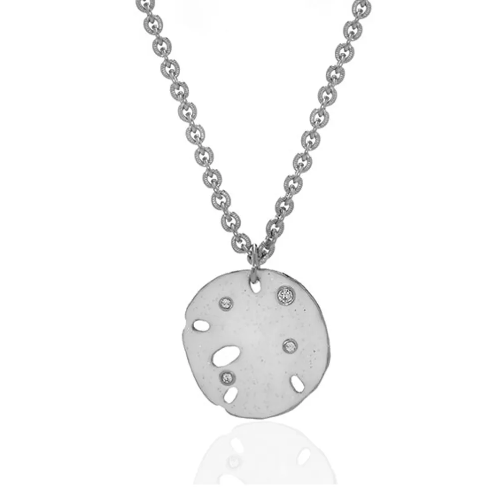 Stardust White Silvertone Sand Dollar Small Disc Necklace