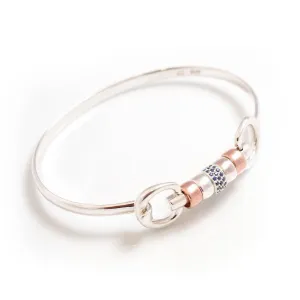Sterling Silver & 18ct Rose Gold Plate Cherry Roller Snaffle Bangle With Sapphire Blue CZ Starlight Roller Bead