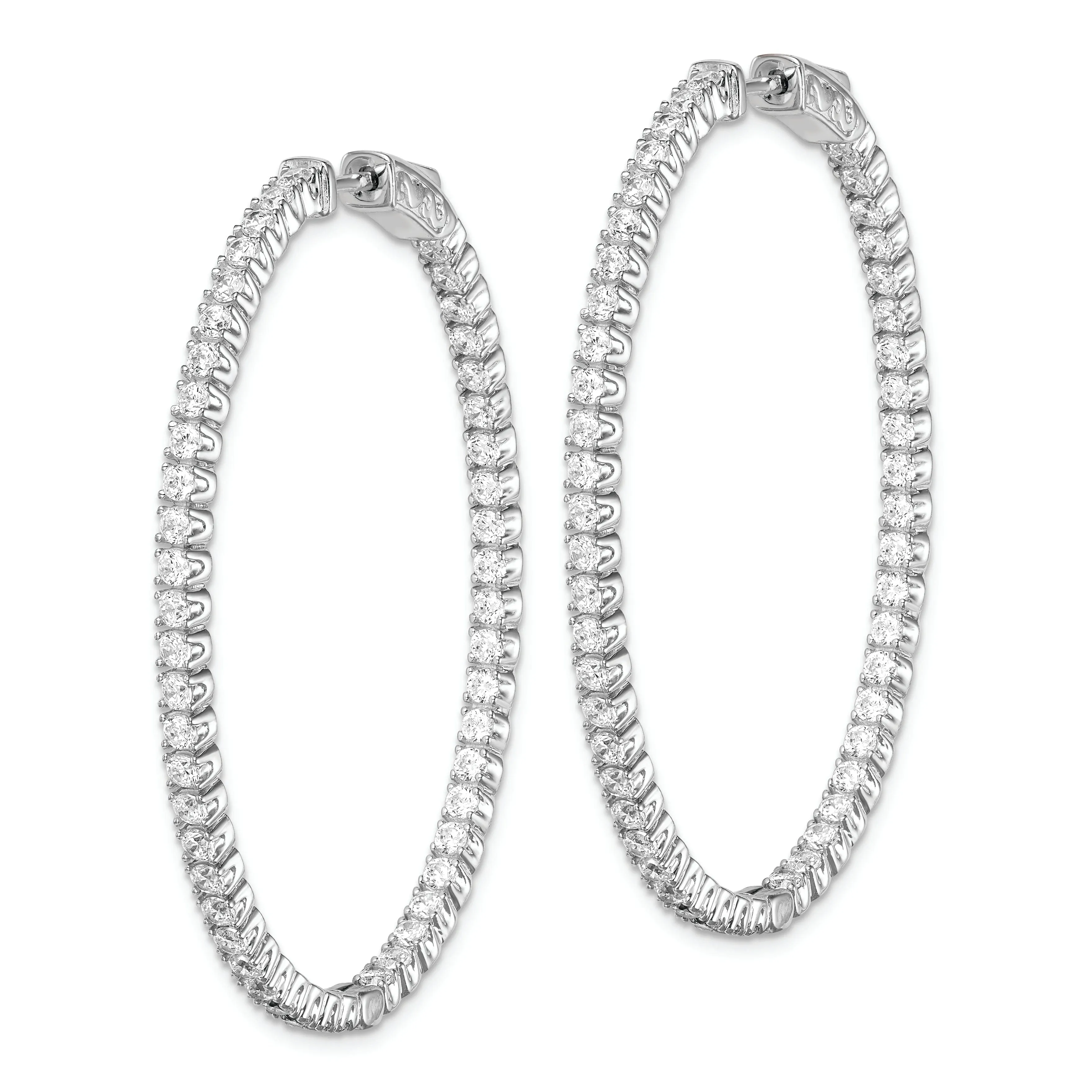 Sterling Silver CZ Oval Hoop Earrings