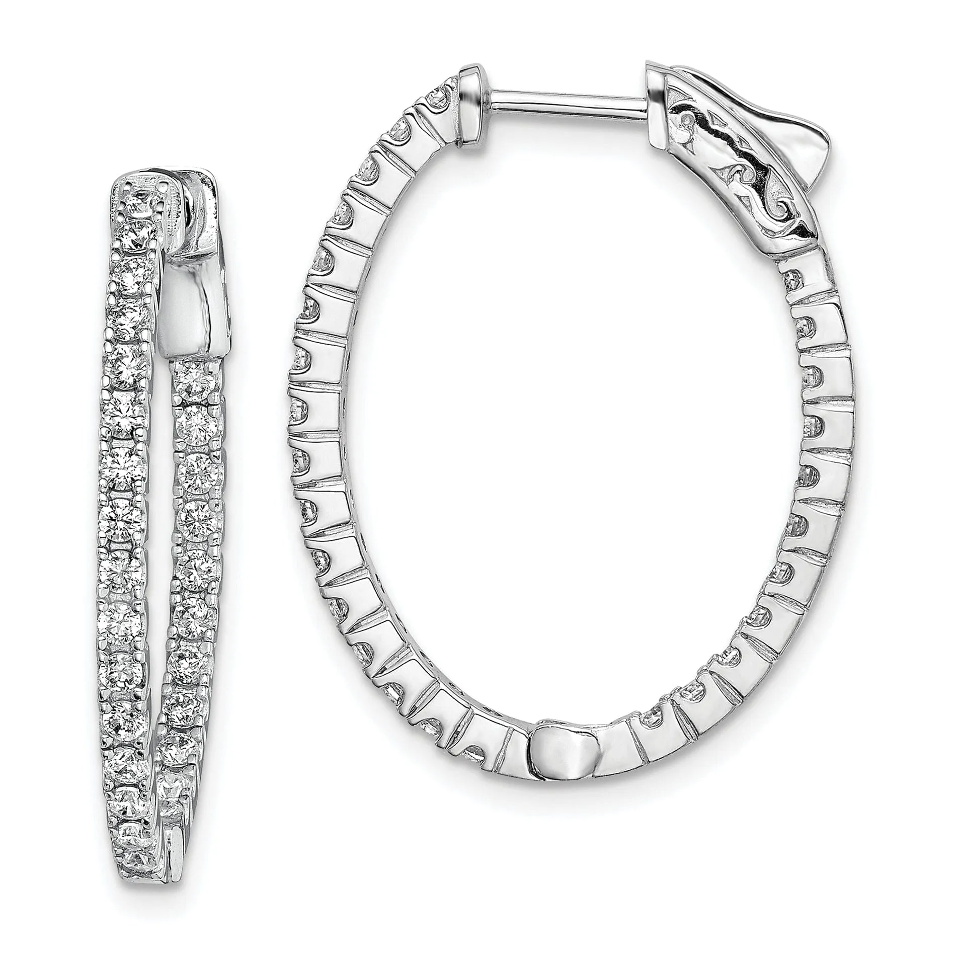 Sterling Silver CZ Oval Hoop Earrings