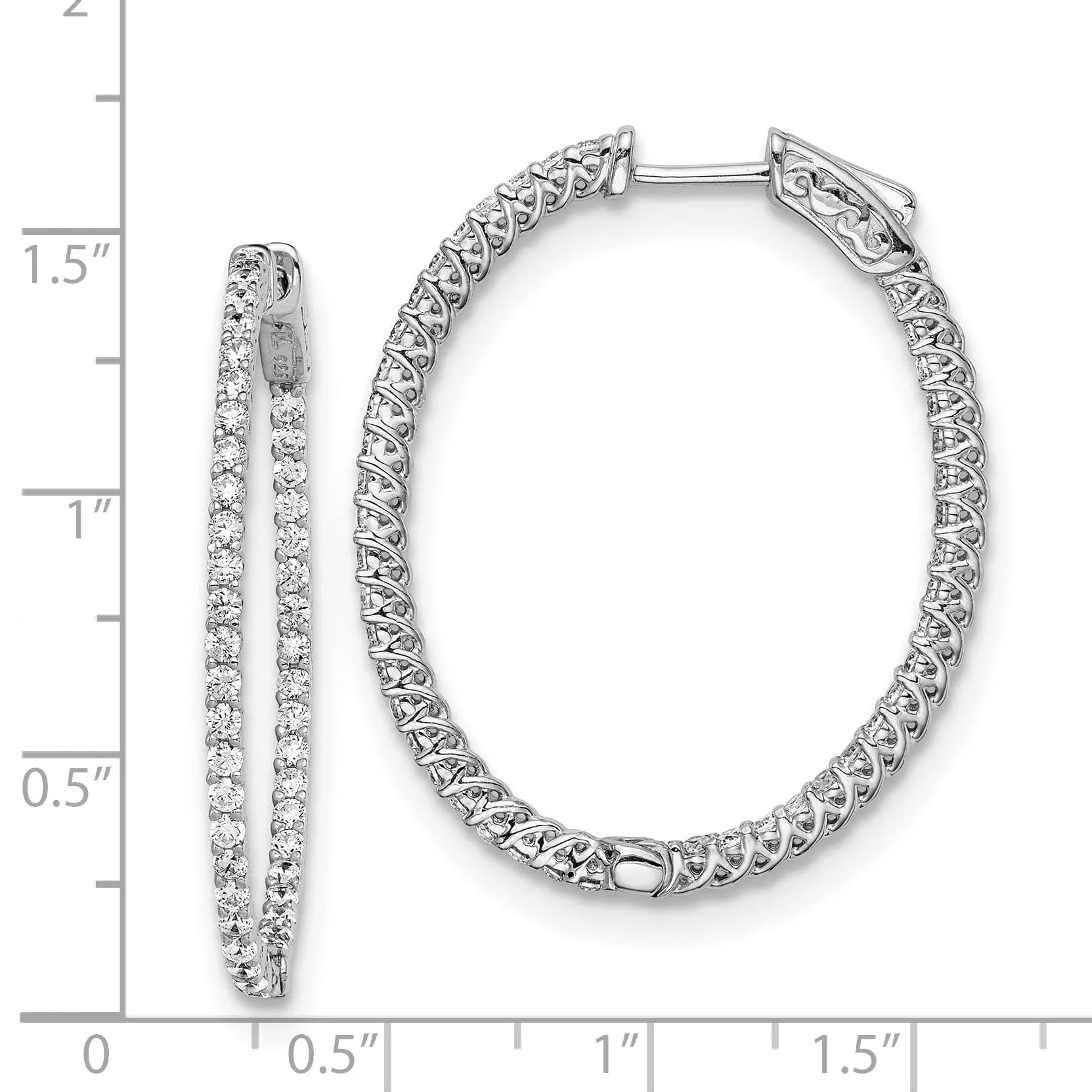 Sterling Silver CZ Oval Hoop Earrings