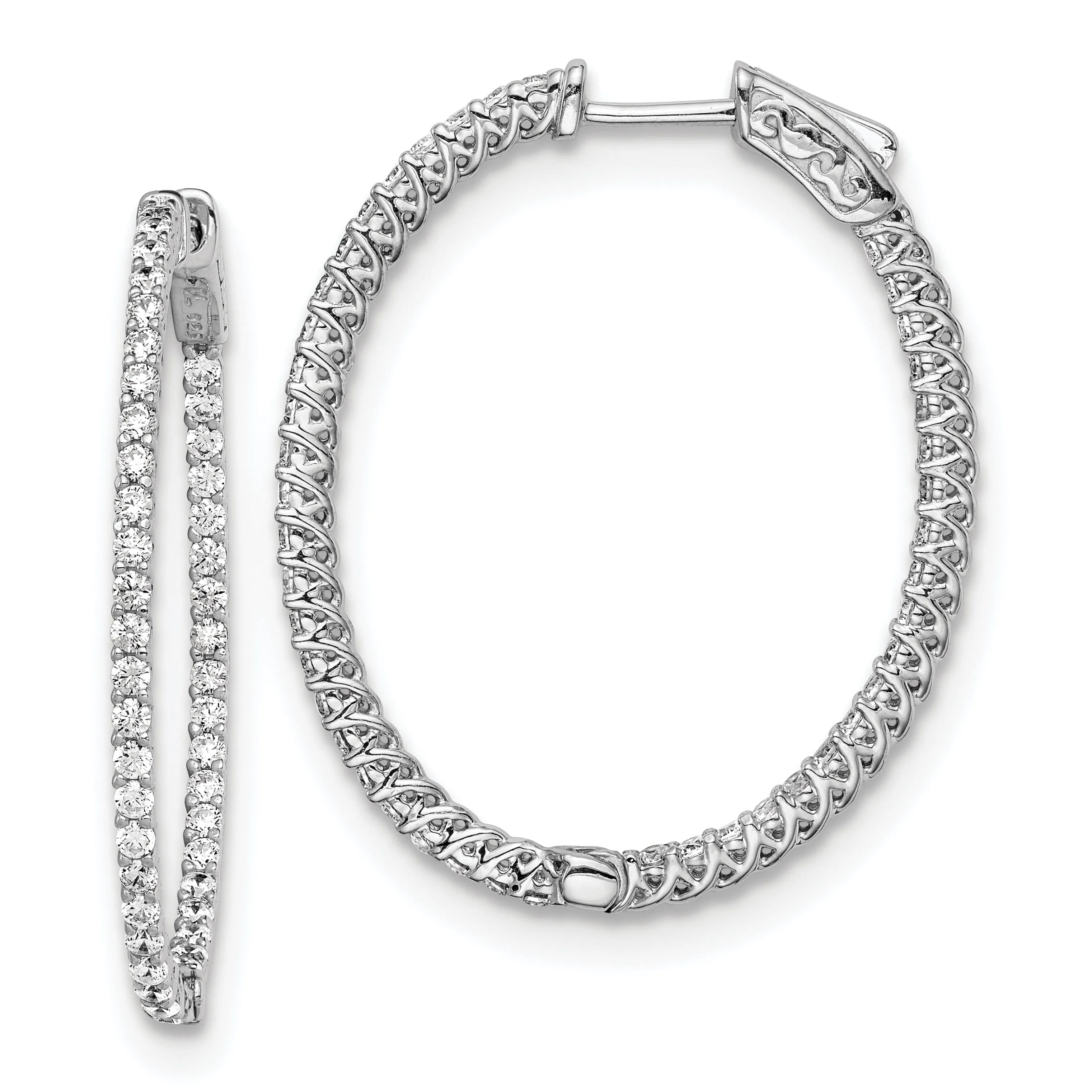 Sterling Silver CZ Oval Hoop Earrings