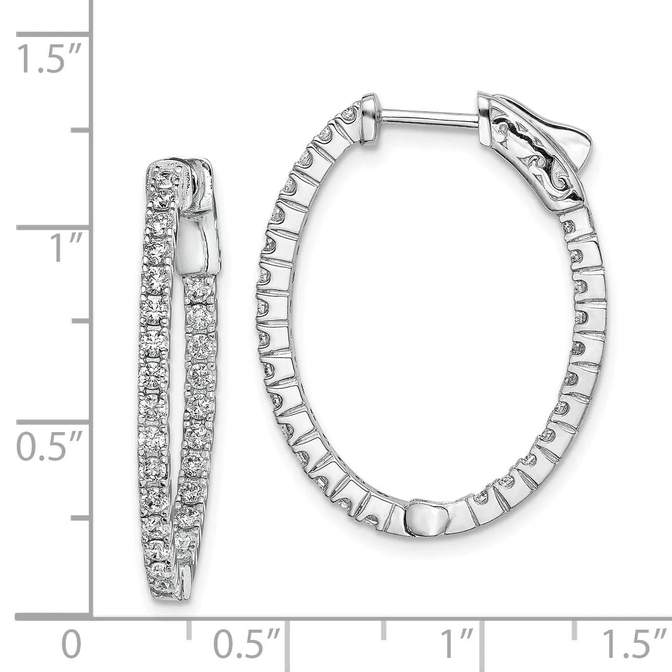 Sterling Silver CZ Oval Hoop Earrings